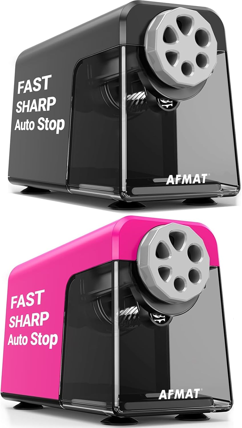 AFMAT 6 Holes Electric Pencil Sharpener Heavy Duty, 2 Pack (Gray + Pink)