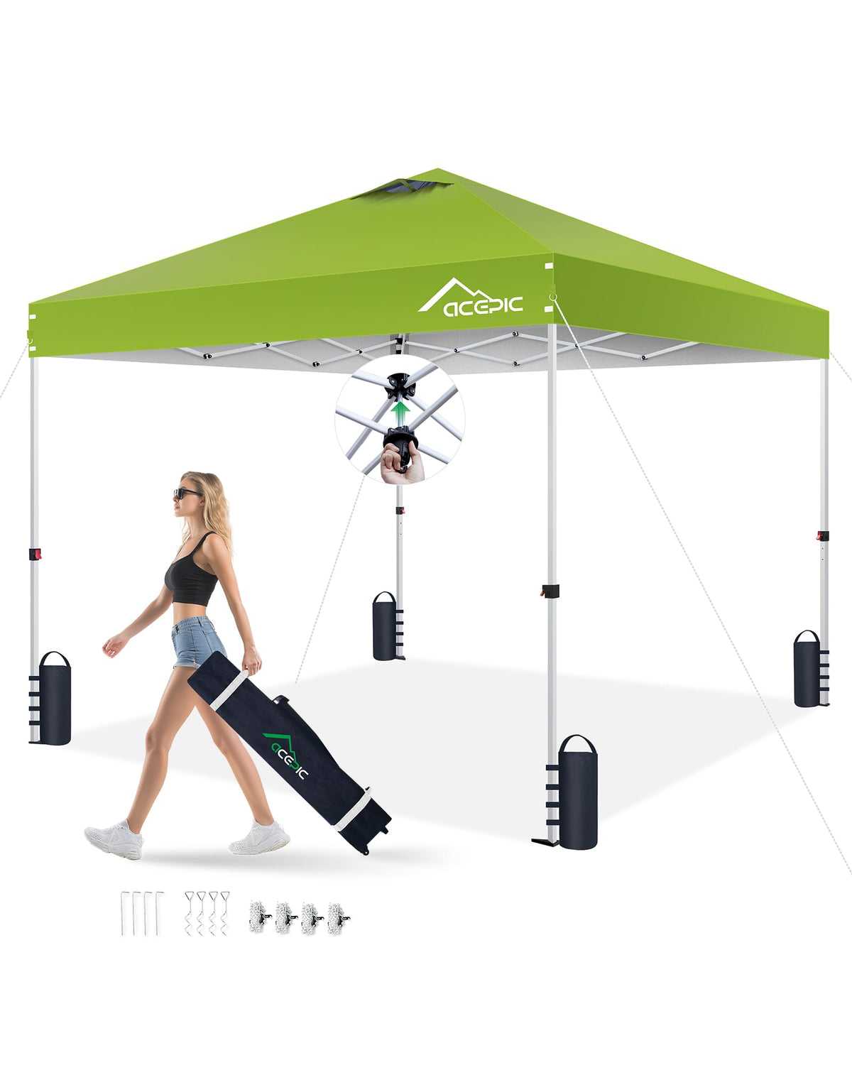 Acepic 10x10 Pop Up Canopy Tent, Easy Setup Portable Shelter, White, 10*10