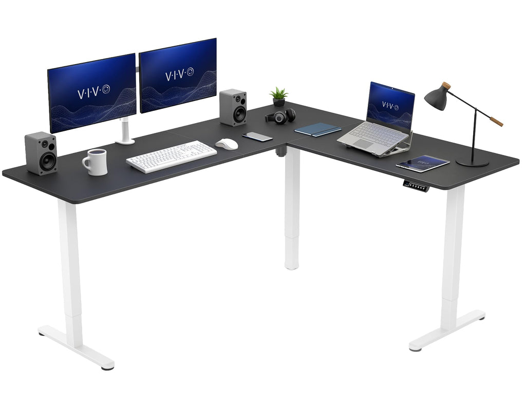 VIVO Light Wood 63 x 55 in Corner Standing Desk, DESK-E3CTGC