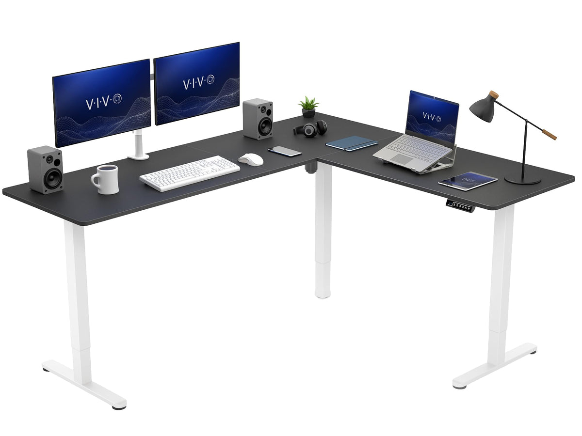 VIVO Light Wood 63 x 55 in Corner Standing Desk, DESK-E3CTGC