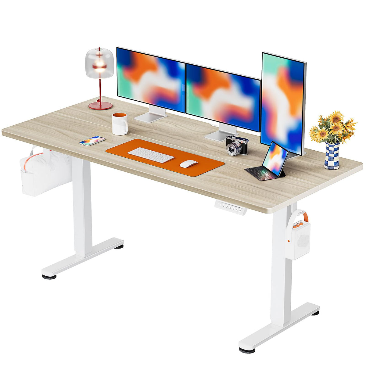 ErGear Height Adjustable Electric Standing Desk, 48 x 24 Inches Sit Stand up Desk, Memory Computer Home Office Desk, Vintage Brown