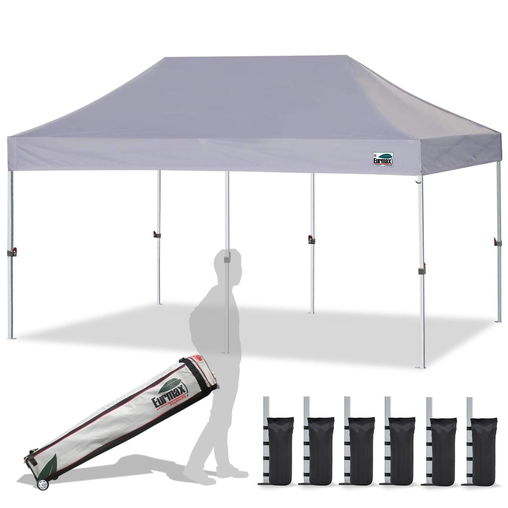 Eurmax USA 10x10ft Pop Up Canopy,Commercial Instant Tent for Outdoor Events,Patented No-Tip Rolling Storage Bag with 4 Sandbags,UV & Water Resistant,Heavy Duty Portable Shelter Gazebo,White