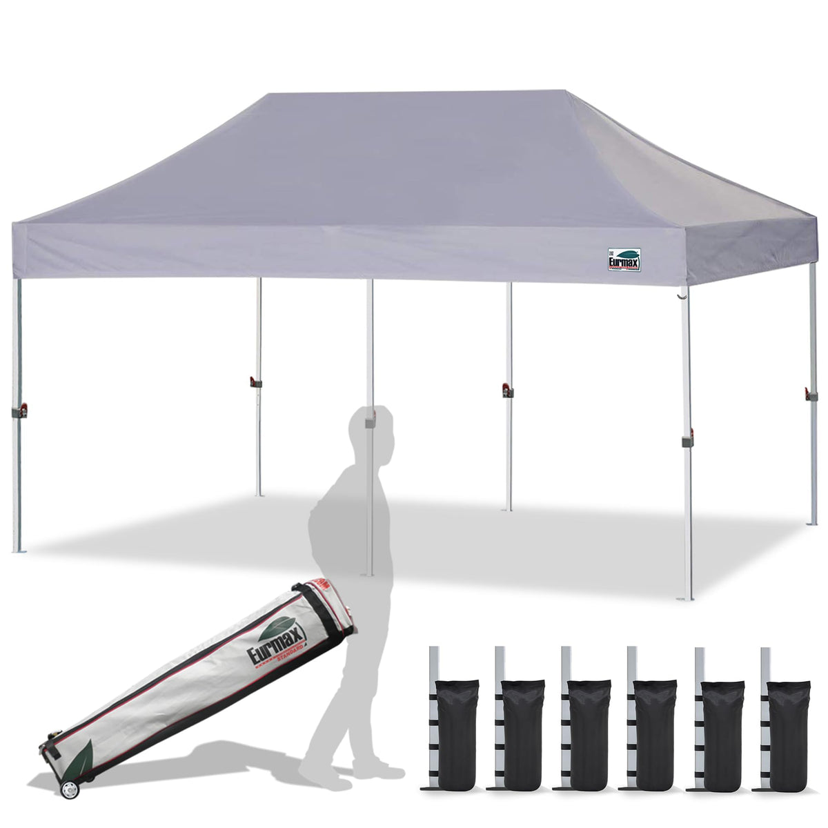 Eurmax USA 10x10ft Pop Up Canopy,Commercial Instant Tent for Outdoor Events,Patented No-Tip Rolling Storage Bag with 4 Sandbags,UV & Water Resistant,Heavy Duty Portable Shelter Gazebo,White