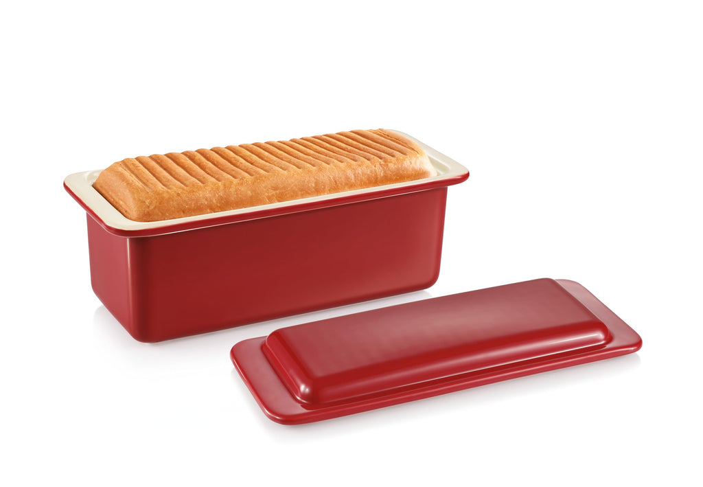 Tescoma - 622212 Delìcia Cake Tins with Heart Shaped Donut Mould, Ceramic, Dishwasher Safe, Red and White