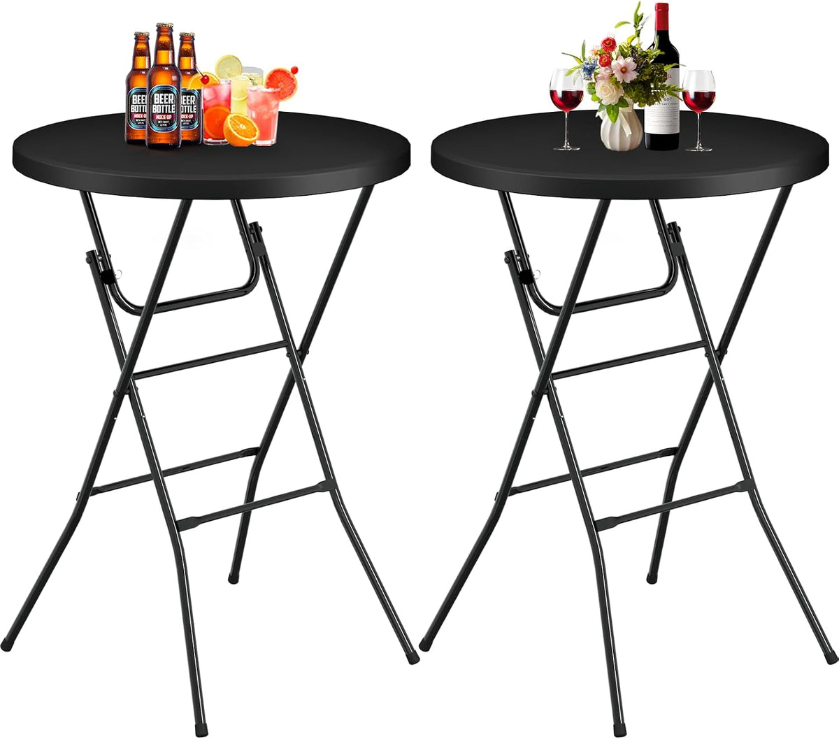 24" Round Folding Table, Plastic Bar Height Tables for Parties Black