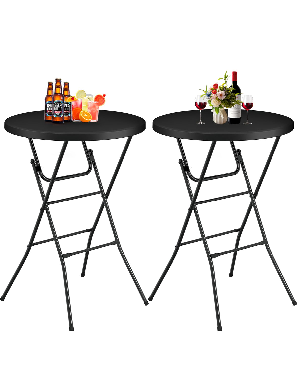 32" Round Folding Table, HDPE Top & Metal Frame, 2 Pack, White