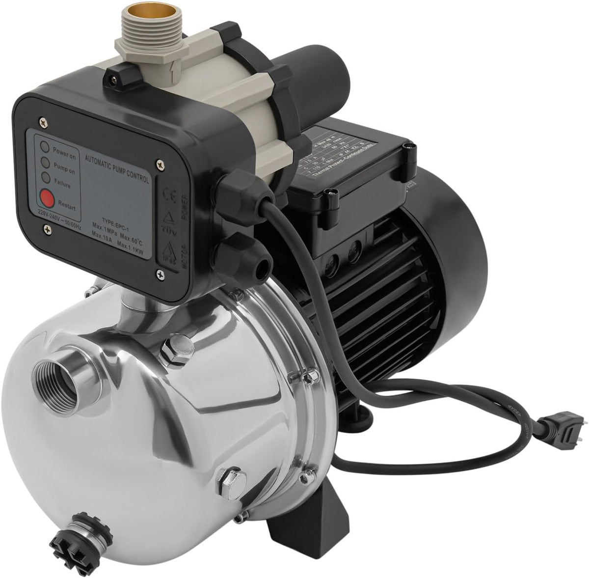 Shallow Well Pump, 115V Portable Garden Jet Pump with Controller, 1.5 HP 1200 GPH Sprinkler Booster Jet Pump with Pressure Tank, Shallow Well Pump for Garden Lawn Irrigation System