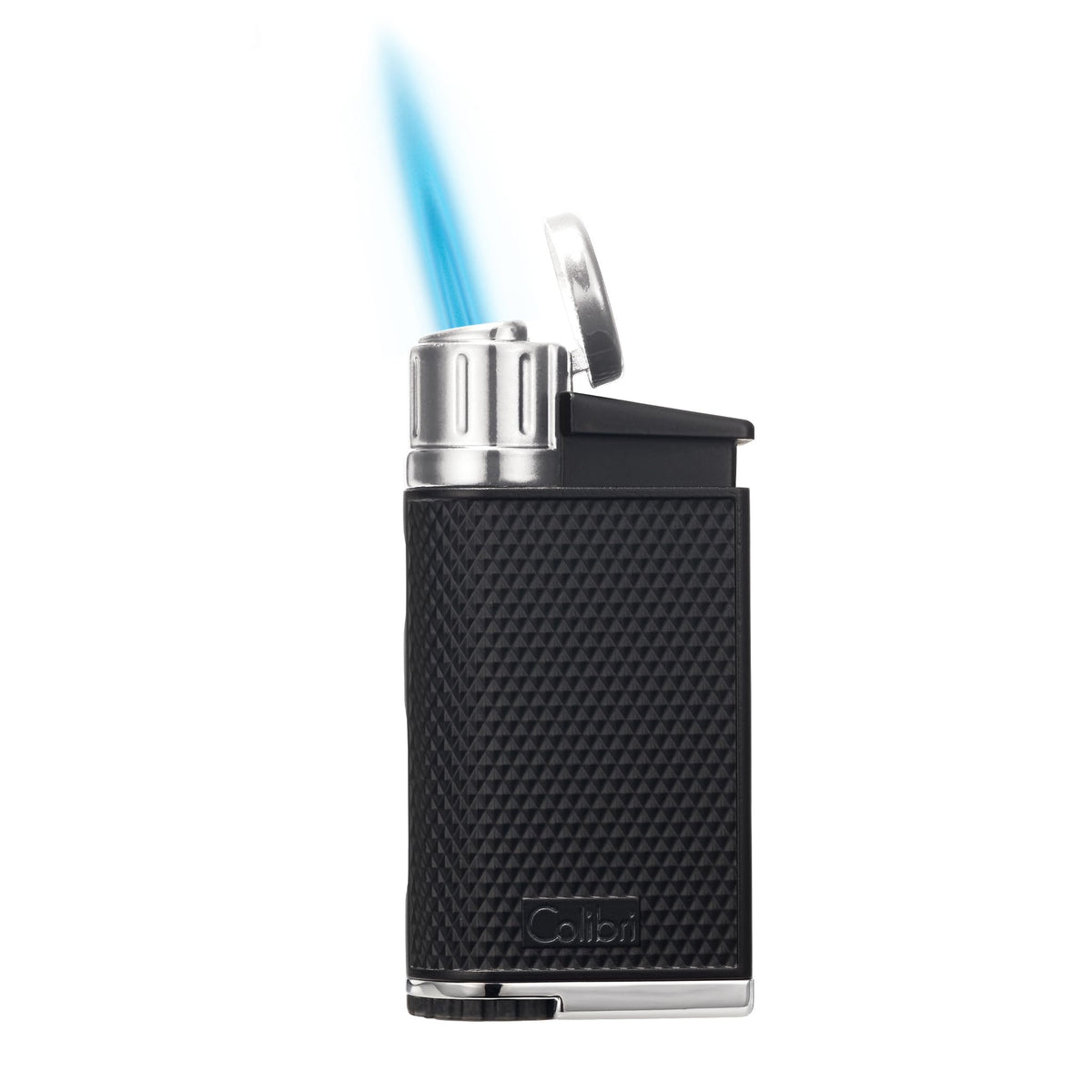 Colibri EVO Angled Single Jet Flame Refillable Butane Torch Lighter, Windproof, User-Friendly with Pachmayr Grip, Blue Fuel Window and Adjustable Flame - Sleek Design (Blue)