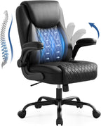 GTPOFFICE Executive Office Chair with Comfortable Lumbar Support, Ergonomic Gaming Chair with Flip-up Armrests & Zoned Pressure-Relief Cushion, Comfy PU Leather Desk Chair, Black