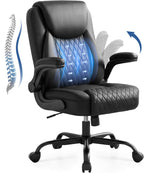 GTPOFFICE Executive Office Chair with Comfortable Lumbar Support, Ergonomic Gaming Chair with Flip-up Armrests & Zoned Pressure-Relief Cushion, Comfy PU Leather Desk Chair, Black