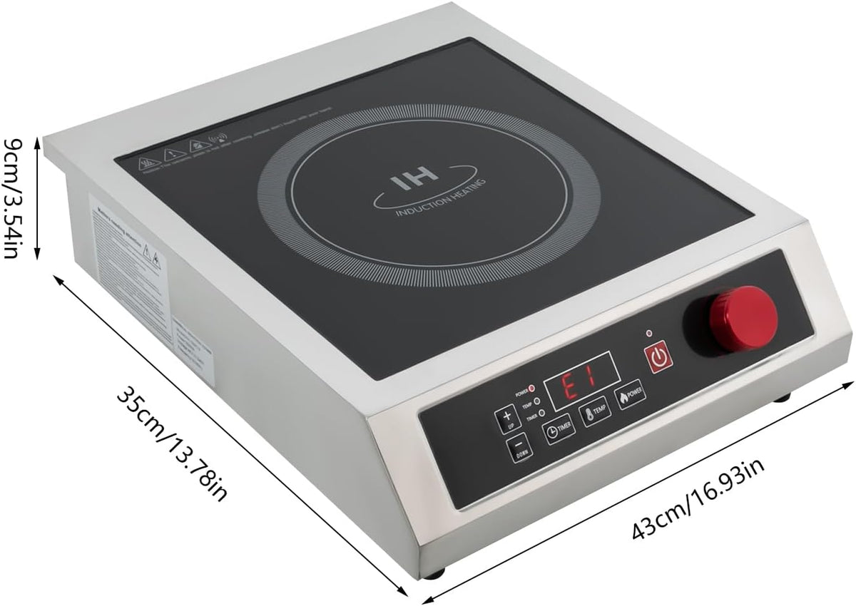 Induction Cooktop 500W-3500W, Commercial Induction Burner with 10-Speed Temperature/Power Adj, Electric Burners for Cooking, Countertop Electric Stove with Digital Sensor, 电磁炉