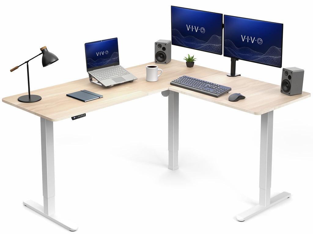 VIVO Light Wood 63 x 55 in Corner Standing Desk, DESK-E3CTGC
