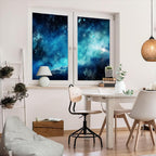 Abstract Universe Privacy Window Film Blue Galaxy Mysterious Planet Stained Glass Window Coverings Adhesive Sticker Frosted Window Film for Home Office Stores 31.5Wx47.2L-inch x2 Pcs