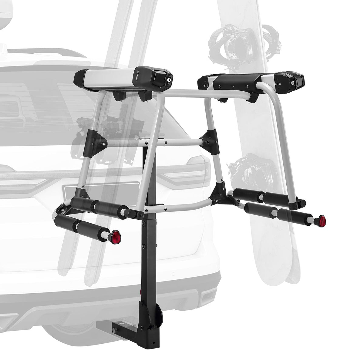 VEVOR Ski & Snowboard Roof Rack, Carry up to 4 Pairs of Skis or 2 Snowboards, 2 PCS Aluminum Universal Car Roof Rack Top Holder with Lock & Rubber Padding, Carrier for Fishing Rod, Fit Most Crossbars