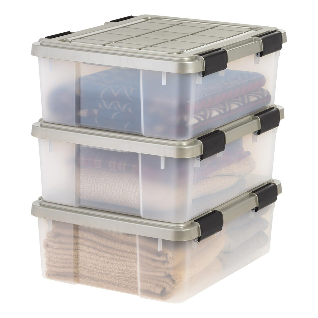 IRIS USA 3-Pack 60 Qt Storage Bins with Gasket Lids, Clear/Chrome