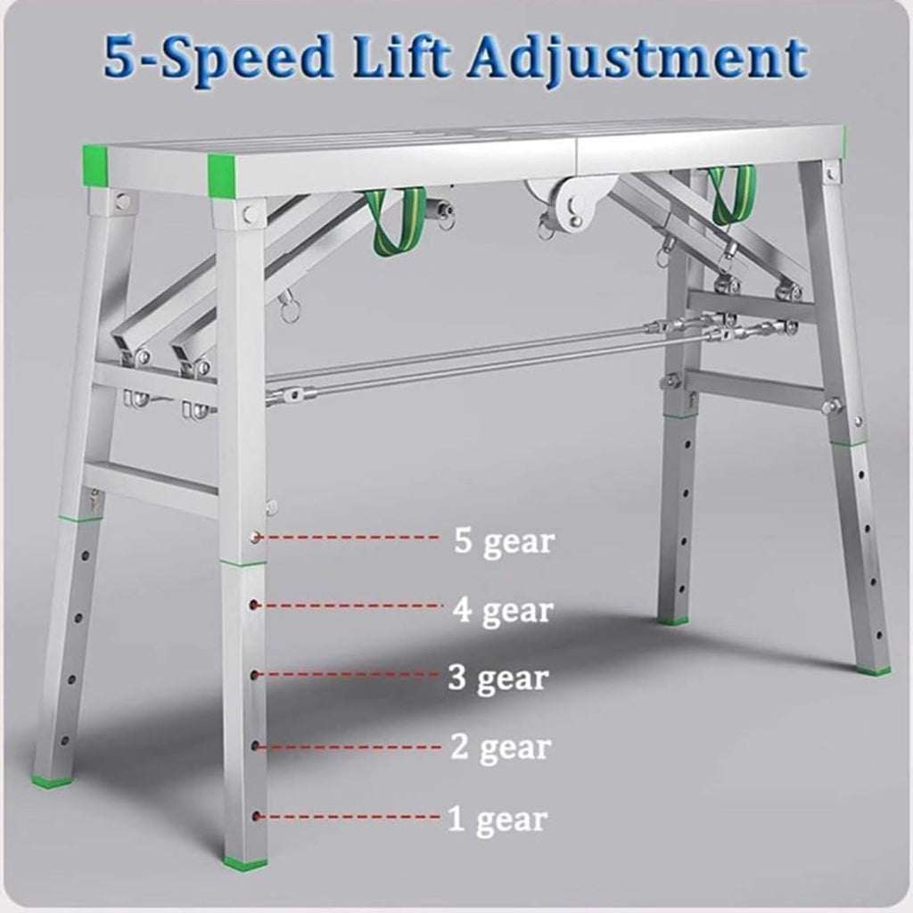 Scaffolding Equipment, Portable Folding Scaffolding, Multipurpose Work Platform Scaffold Tower Ladder Stool Work Bench, 882 Lbs Load, Galvanized Steel,140cm