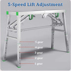 Scaffolding Equipment, Portable Folding Scaffolding, Multipurpose Work Platform Scaffold Tower Ladder Stool Work Bench, 882 Lbs Load, Galvanized Steel,140cm