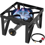 BESTFIRE 200,000 BTU Heavy Duty Propane Burner, High Pressure Outdoor Gas Stove with 0-20 PSI Adjustable Regulator & Hose, Portable Single Burner for Home Brewing, Turkey Fryer, Wok Cooking & Camping