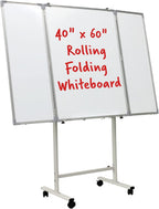 Excello 40” x 60” Mobile, Folding Whiteboard on Wheels with Magnetic Surface and Flip-Out Marker Tray
