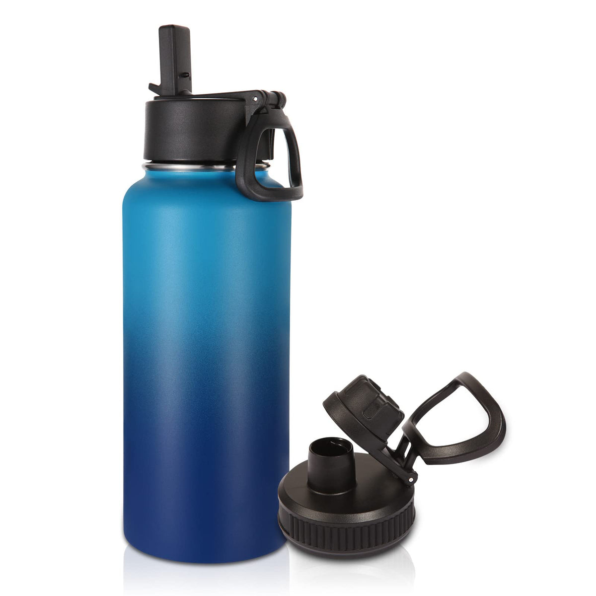 Volhoply 32oz Insulated Water Bottle with Straw Lid, Black, 8-Pack