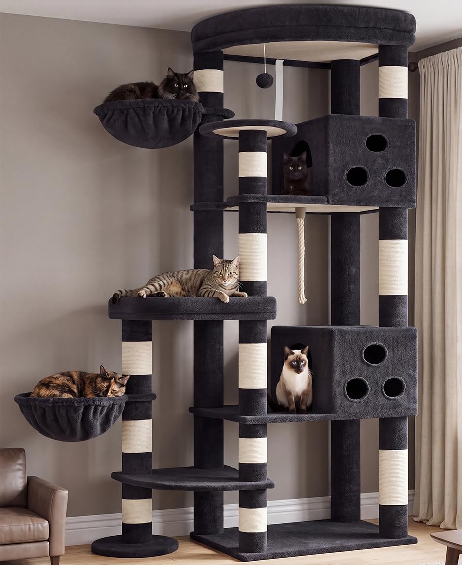 Gitelsnour Sturdy Cat Tree Tower, 3 XXL Condos for Large Adult Cats GCT036W