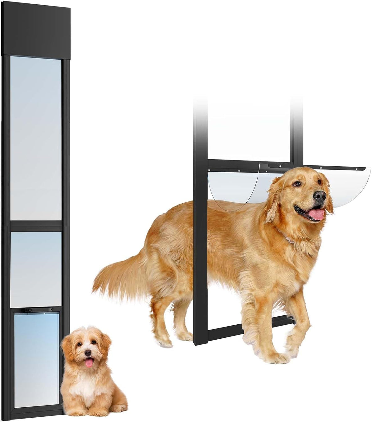 Dog Door for Sliding Glass Doors, 86.6" to 92.5" Height Adjustable Pet Door, Two Piece Design Sliding Glass Dog Door with Security Lock for Apartments, Rentals, Patios