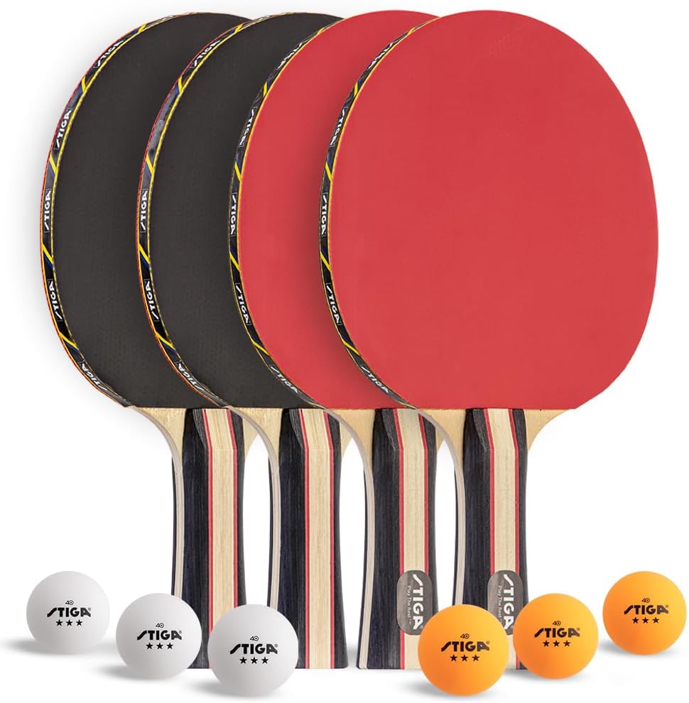 STIGA Carbon+ Ping Pong Paddle – 7-ply Extra Light Carbon Fiber Blade – 2mm Premium Sponge – Concave Pro Handle for Exceptional Grip – Performance Table Tennis Racket for Tournament-Level Play Red