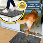 Muddy Mat® 4-Piece Grey Medium 30"X19" AS-SEEN-ON-TV Highly Absorbent Microfiber Door Mat, Bath Mat and Pet Rug, Non Slip Thick Washable, Soft Chenille for Kitchen Bathroom Bedroom Indoor and Outdoor