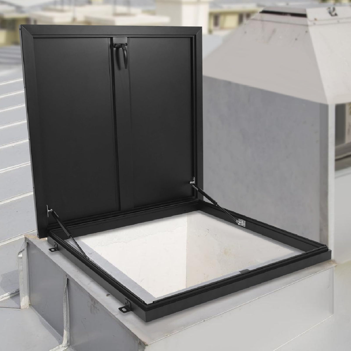 27.5" L X 27.5" W Aluminum Roof Access Hatch, Roof Security Door, Rooftop Hatch Cover Plate for Wellhead Lid, Cellar Cover (White-27.5inch)