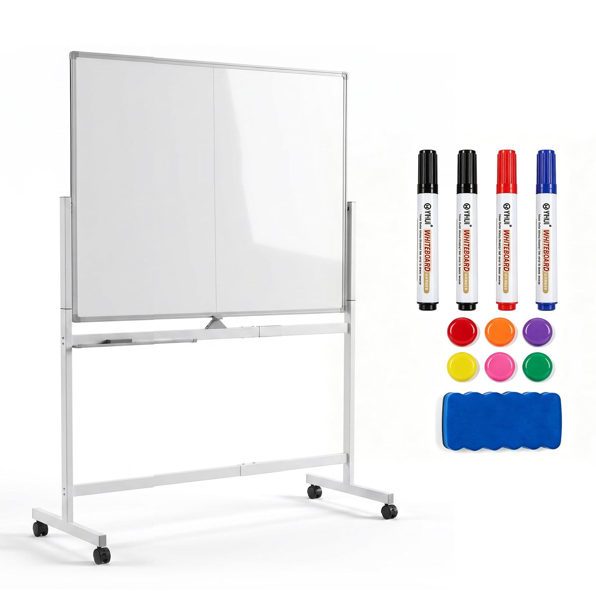 Garvee 48"×32" White Magnetic Portable Whiteboard Stand Mobile on Wheels