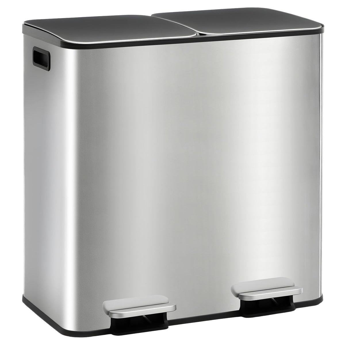DUMOS Kitchen Trash Can, 2x8-Gallon Dual Trash Can with Lid, Stainless Steel Garbage Bin with 2 Removable Inner Buckets, Soft-Close Foot Pedal, Fingerprint-Resistant for Kitchen, Home, Office