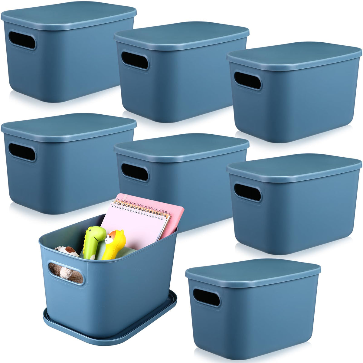 Hoolerry 8 Pieces Storage Bins, 14.2 x 10.2 x 9.5 Inch, Black