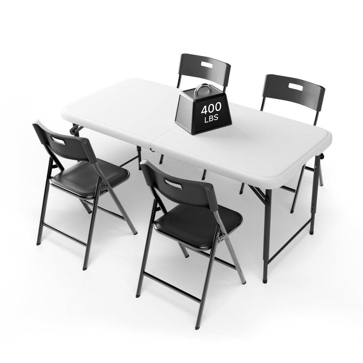 Portable 6-Piece Folding Table and Chairs Set – Heavy-Duty 6ft Camping & Party Furniture for Indoor/Outdoor Events (All-Weather, Black)