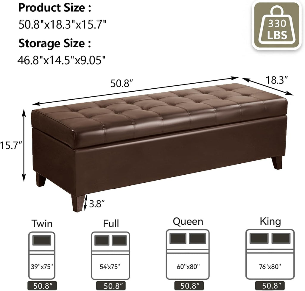 Joveco 51 Inch Storage Bench,Leather Tufted Storage Ottoman with Legs