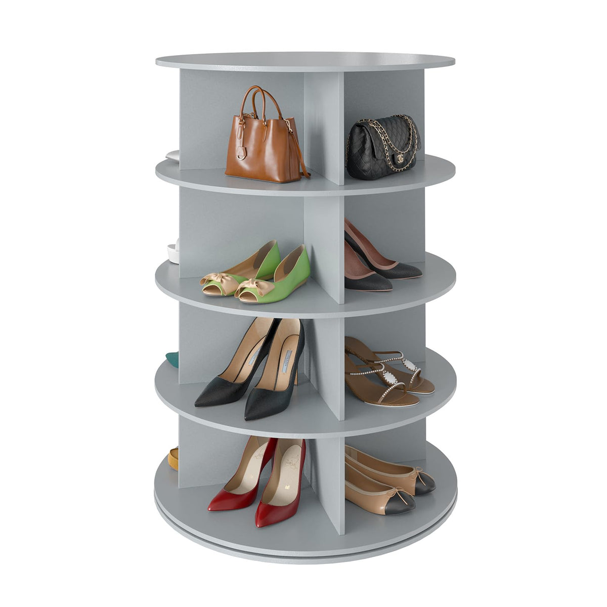SpaceAid 7 Tier Rotating Shoe Rack Tower, Spinning Shoe Display Lazy Susan, Revolving 360 Shoe Rack Storage Round Carousel, Vertical Handbag Rotate Shoes Closet Organization (7-Tier White)