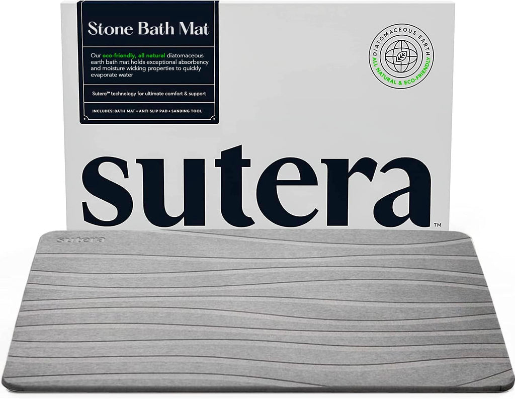 Stone Bath Mat for Bathroom, Dries in Seconds - Diatomaceous Earth, Gray