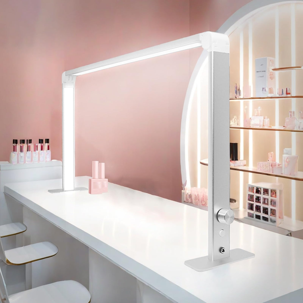 Half Moon Light for Nail Desk, New Upgraded Square Lash Light, Nail Tech Light 3 Color Temperature 4000K-6500K and Dimmable Brightness