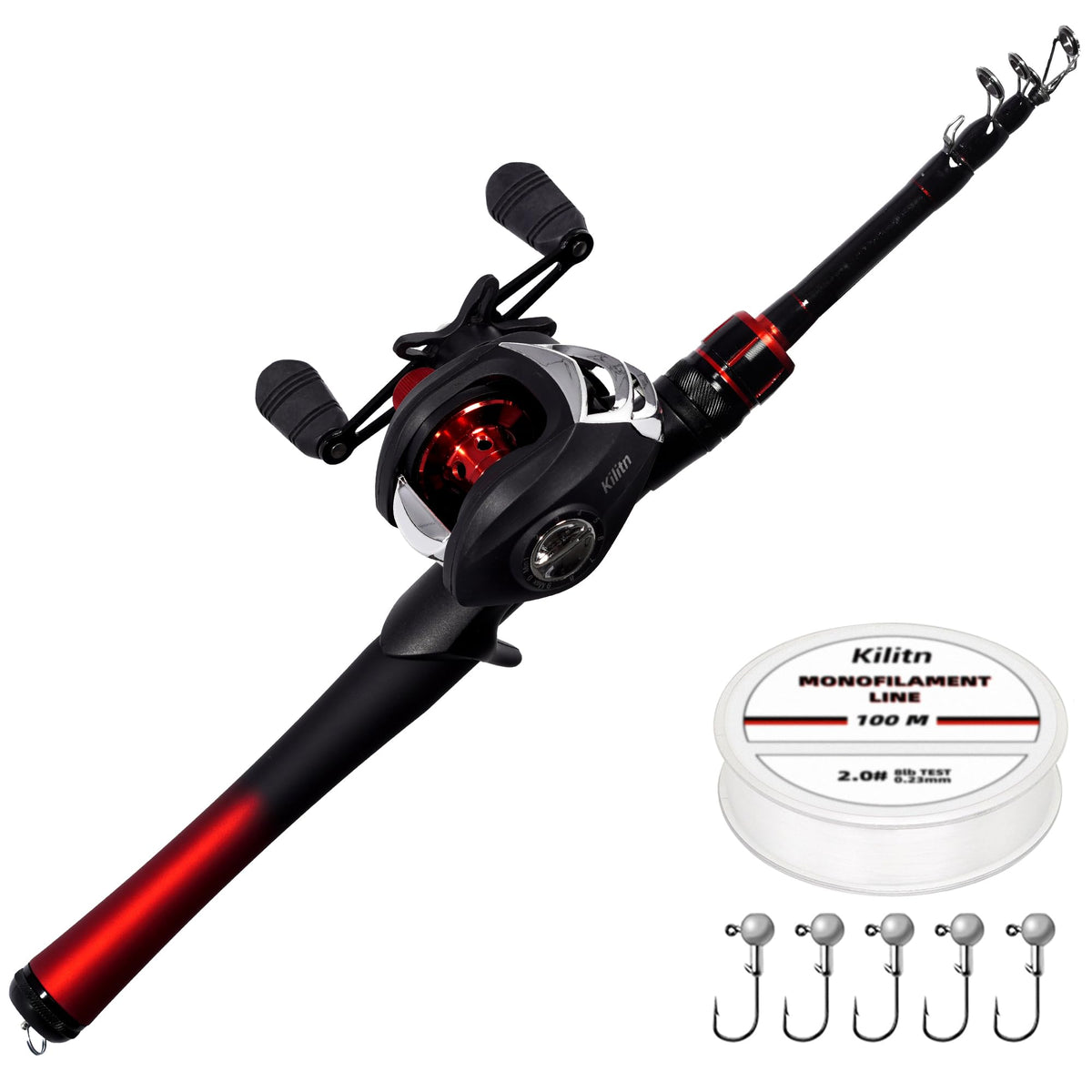 Kilitn Fishing Rod and Reel Combo, Baitcasting Combo Baitcast Reel 5 Foot Durable Fiberglass Telescopic Rod with Fishing Line Full Kits Comfortable Handle