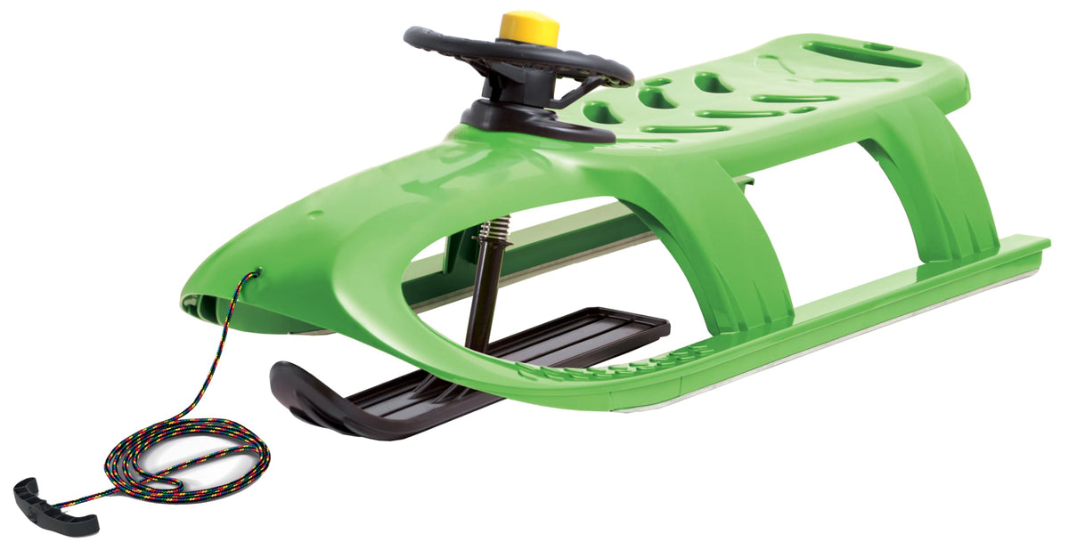 Snow Sled for Kids - SnowRush Sledge - Single Rider Racer Toboggan with Pull Rope and Steering Wheel; Outdoor Plastic Winter Sleigh for Toddlers & Kids