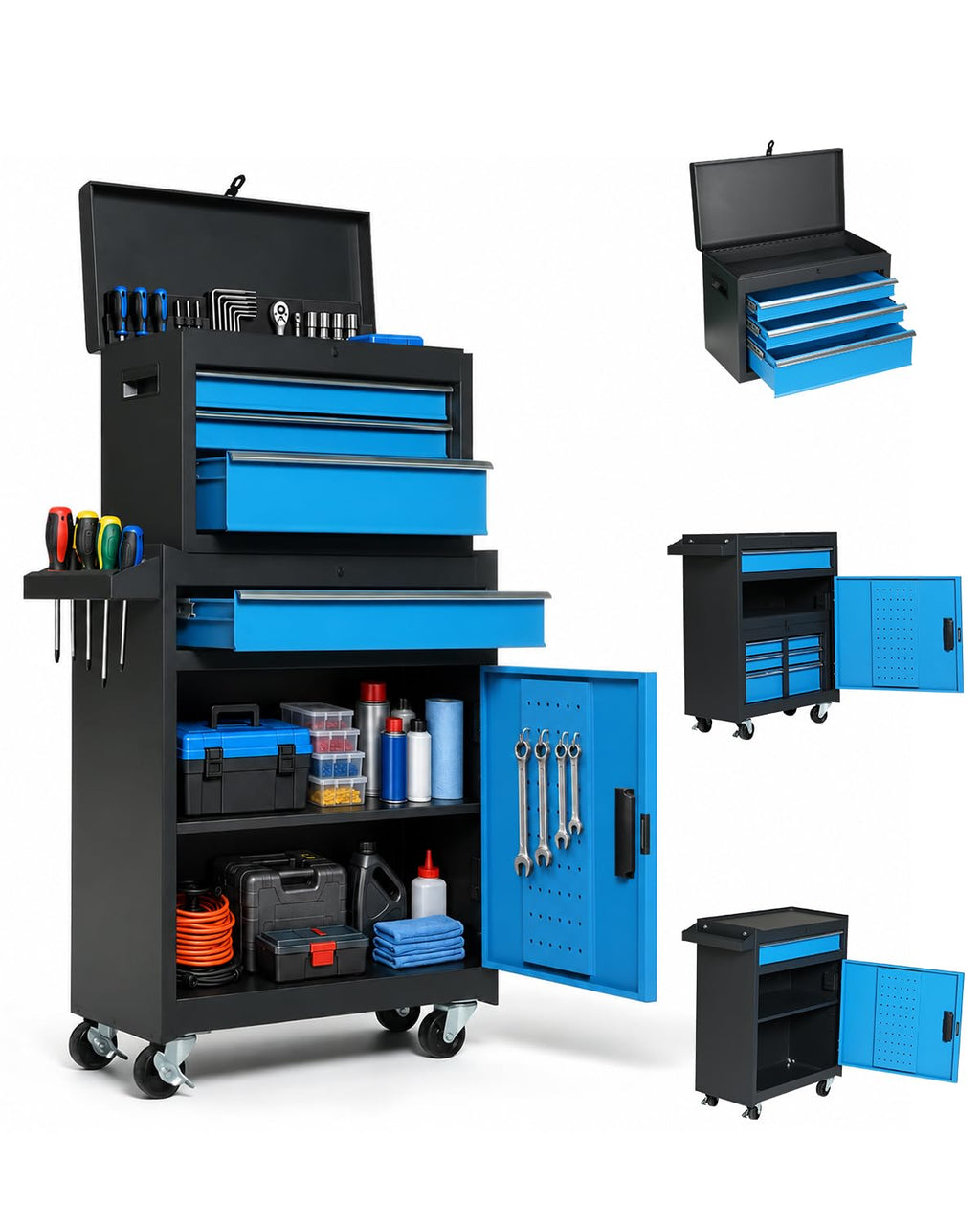 Winado 4-Drawer Rolling Tool Chest, 2-in-1 Large Storage Toolbox, Black