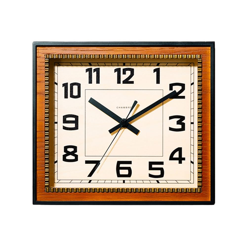Brass Clock Japanese Handcrafted Solid Wood Clock Silent Non-Ticking Battery Operated Modern Decorative for Living Room Bedroom Office Brass Rectangle Clock CH-053 (Walnut)