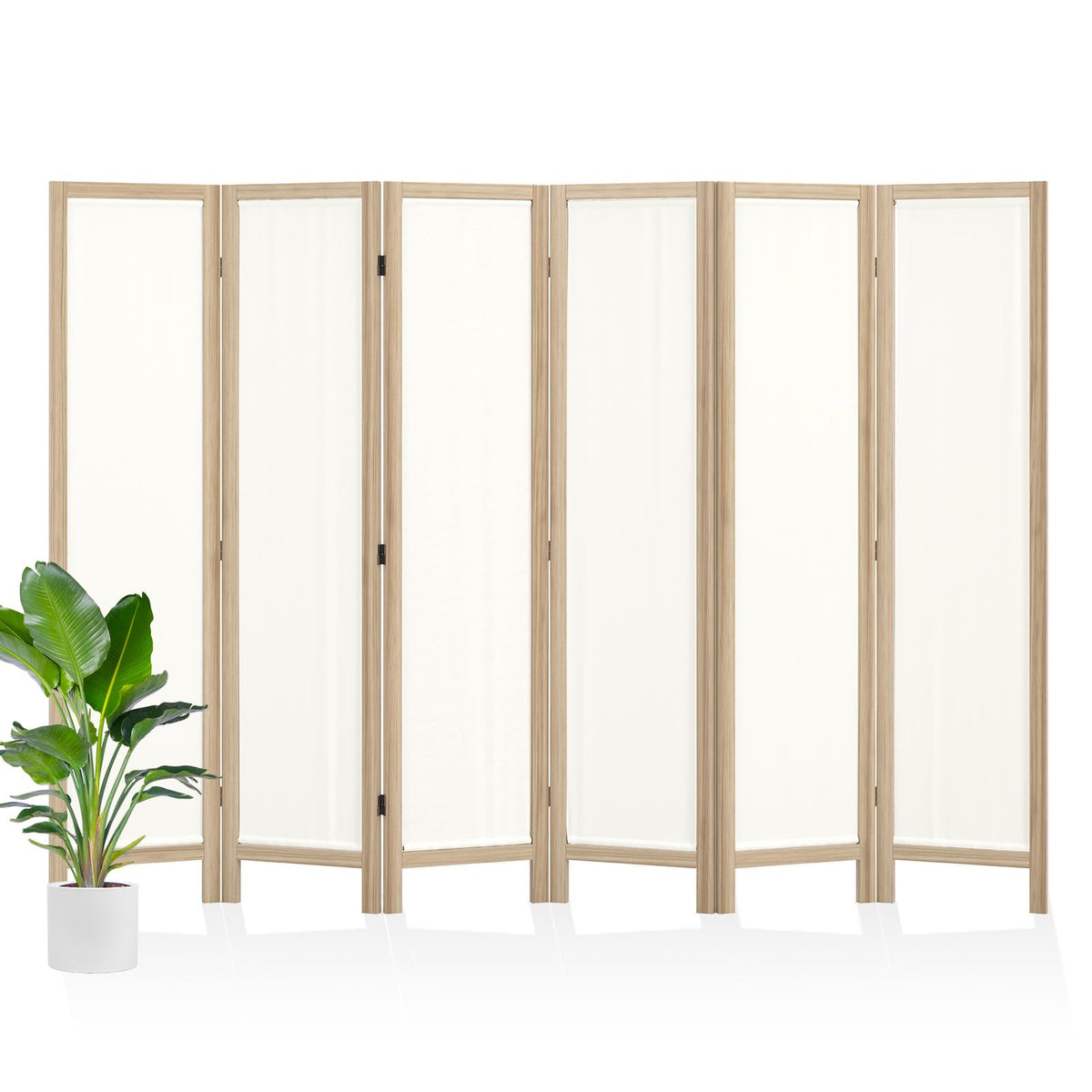 Linen Room Divider Privacy Screen, Foldable Wood Frame Partition Room Dividers with Removable Linen Fabric Curtain, Room Divider Panel, Zero Assembly for Home, Office, or Studio Natural 6 Panel