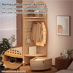 Freestanding Entryway Coat with Hooks, Boho Floor Standing Clothes Rack with Shoes Shelf, Rattan Clothes Rack Corner for Bedroom, Living Room, Hallway 17''x17''x76''(Khaki A)