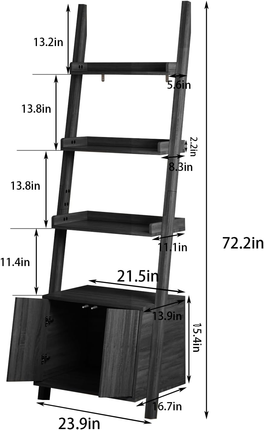 4-Tier Ladder Bookshelf with Storage Cabinet, Freestanding Shelf Unit,Black