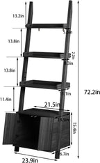 4-Tier Ladder Bookshelf with Storage Cabinet,Display Shelf,Black