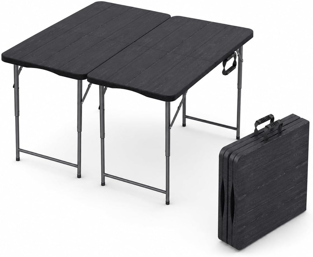 2 PACK of 4 Feet Foldable Table Adjustable Height with Built in Handle, Steel Legs | 4FT Heavy Duty Portable | Perfect for Party Dining Wedding Events Picnic Indoor Outdoor Camping Folding - 4 Foot