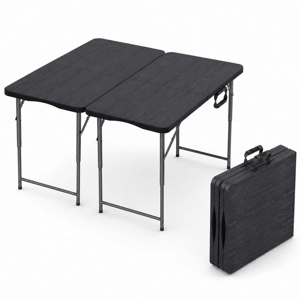 2 PACK of 4 Feet Foldable Table Adjustable Height with Built in Handle, Steel Legs | 4FT Heavy Duty Portable | Perfect for Party Dining Wedding Events Picnic Indoor Outdoor Camping Folding - 4 Foot