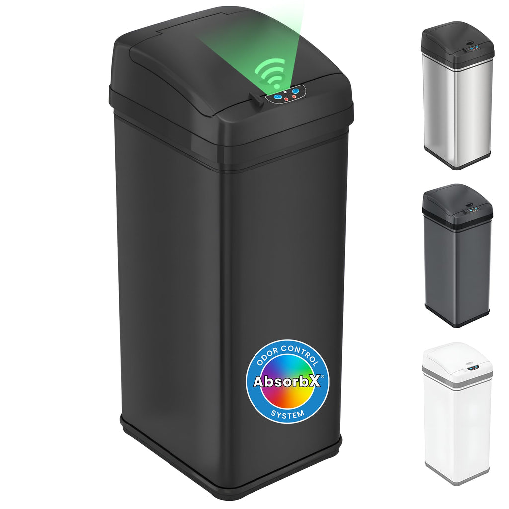 iTouchless Patented 13 G Stainless Steel Sensor Trash Can | AbsorbX Filter