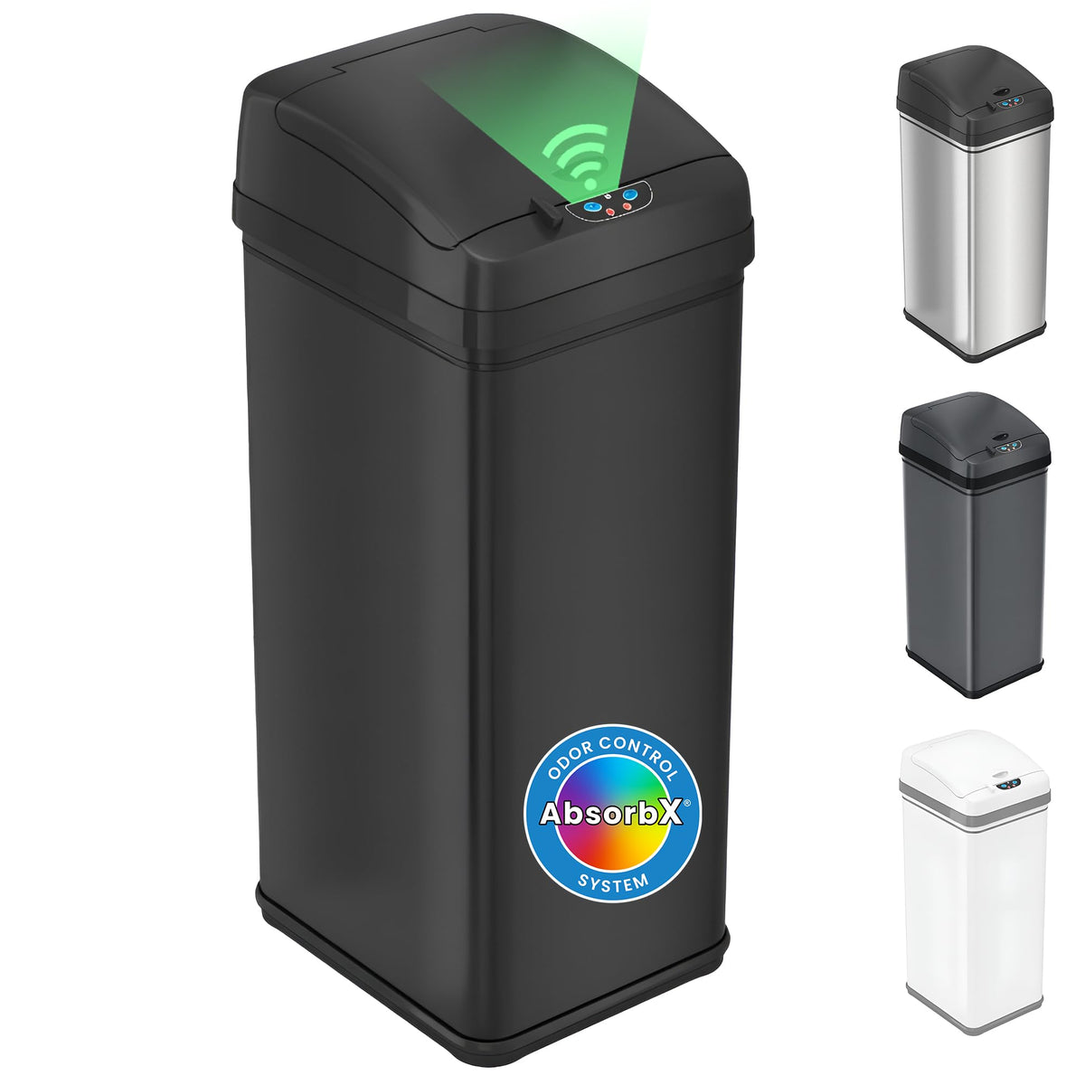 iTouchless Patented 13 G Stainless Steel Sensor Trash Can | AbsorbX Filter