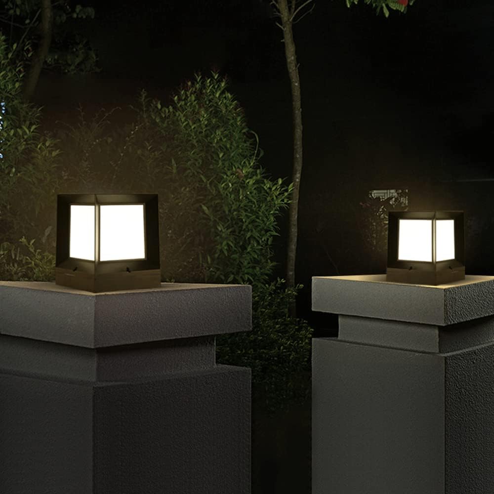 Square 1 Pack Pillar Light Waterproof Post Light with Mount Base Outdoor Modern Column Light for Path Door Garden Park Decor E27 Post Pillar Lamp Bulbs Not Included